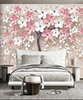 3D Relief Abstraction Pink Flower Tree Mural For Bedroom And Living Room, 160 X 108 Inch Fabric Wallpaper Not Peel And Stick