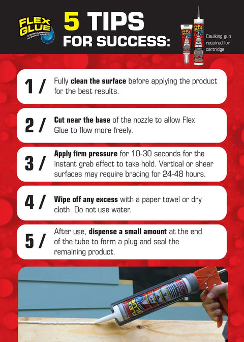 Image showing application tips for Super Slick Rubberized Waterproof Adhesive Blends Clear Paste for optimal results.