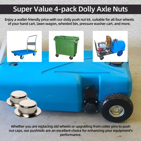 4 Pack 5/8 Push Nut Axle Caps Badass Heavy Duty Zinc Coated Steel Locking Clips on hand truck and wheeled bin.