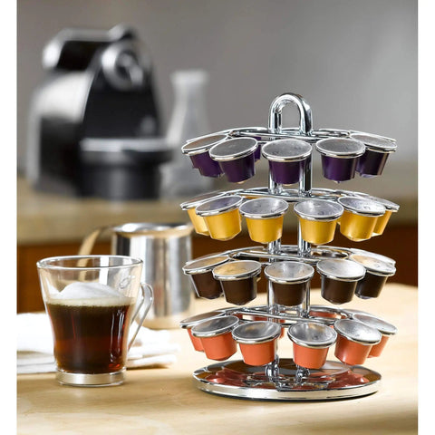 Under Counter Sliding Capsule Drawer For Nespresso Original Line 40 Capsule Capacity on kitchen counter near coffee maker.