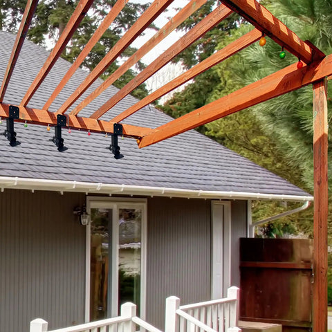 Beefy Adjustable Angle Pergola Brackets For 4x4 And 4x6 Wood Beams - Heavy Duty Roof Riser Brackets For Patio Gazebo, Weatherproof Galvanized Steel With Black Powder Coat, Fits Outdoor Pergolas