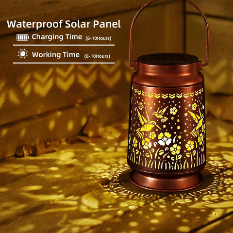 Outdoor Solar Lanterns Waterproof Weatherproof Metal Hummingbird Garden Decor For Patio Yard Pathway Festival Lighting Gift