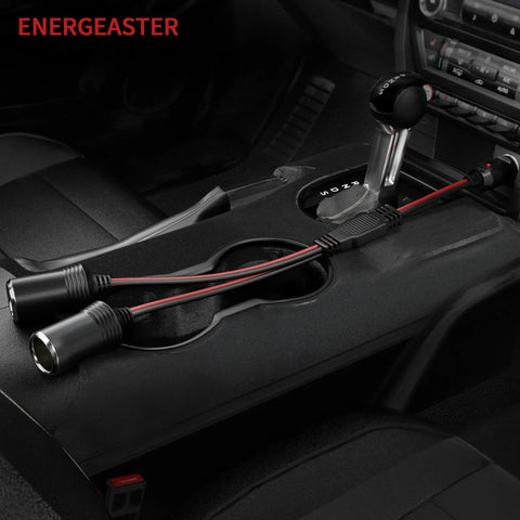 Plug And Play 12V And 24V Cigarette Lighter Splitter With Dual Sockets 1 To 2 Female Socket Port Adapter For Cars 72W Max Output shown in car interior.