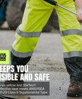 Hi Vis Ripstop Waterproof Bib Pants For Men in high visibility yellow with reflective tape, suitable for wet conditions.
