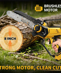 Slick 4 In 1 Cordless Pole Saw And Electric Pruning Shears Kit features 8 inch chainsaw attachment cutting through log