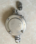 Angled view of explosion-proof junction box, 316 stainless steel with NPT direct-connection fittings