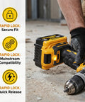 Rock Solid Heavy Duty 2 Pack 8 Ah Rechargeable Lithium Ion Battery Compatible With DeWalt 20V Max Power Tools for drills in use.