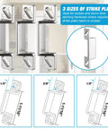 Durable Screen Door Latch Replacement Kit Compatible With Prime-Line K5148 showcasing three sizes of zinc die-cast strike plates
