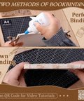 All In One 145Pcs Book Binding Kit For Beginners with A5 paper, glue, and sewn binding method displayed