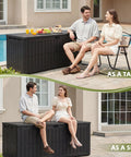 Big 120 Gallon Outdoor Deck Box Lockable Waterproof Storage Chest used as table and seat on patio