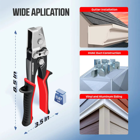 Snap Lock Punch Tool for Sheet Metal and Ductwork, Gutter End Cap Crimper, Notcher and Crimping Tool diagram and applications