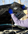 Person inspecting a car engine wearing Heavy Utility Work Gloves Large Three Pack Tough As Nails Construction Landscaping Job Site Flex Fit Breathable Palm Killer Grip All Purpose Hand Protection Comfortable Everyday Grind.