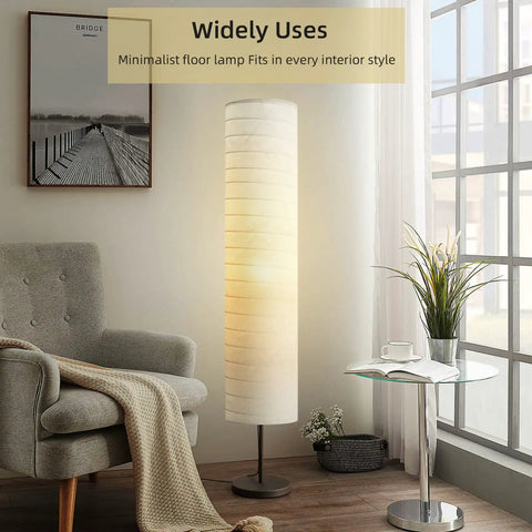 Modern Tall Floor Lamp With Dimmable Three-Level Brightness, Paper Lampshade, 55 Inch Standing Light in living room setting