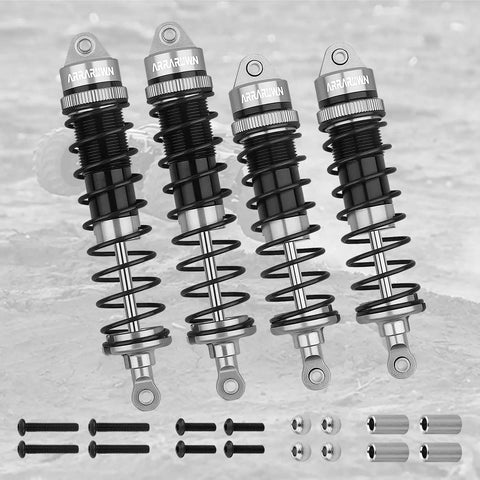Beefy 4Pcs Aluminum Front And Rear 1:10 RC Shock Set, Drop In Replacement For AR330550 AR330551, shown with accessories.