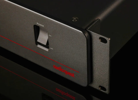 Kickass 20 Amp Power Conditioner With Non Sacrificial Surge Protection For Home Audio And Hi Fi Rigs showing power switch and black casing.