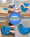 Wooden Magnet Craft Kit For Kids With 15 Nature Themed Magnets And 8 Watercolor Pens, DIY steps including coloring and assembly