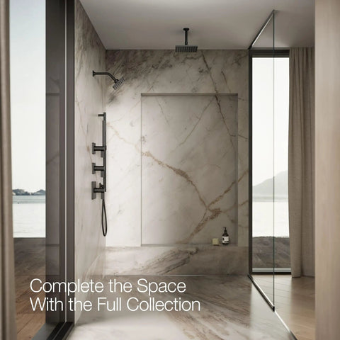 Modern bathroom with Parallel Single Function Showerhead 1.75 GPM Matte Black Finish, square-circle style, easy install