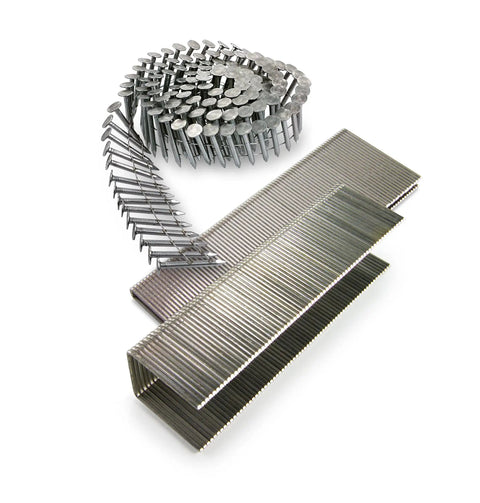 15 Gauge Wire Coil Roofing Nails With Full Round Head And Annular Ring Shank For OSB Or Plywood Roof Decks, 1-3/4 In, Type 304 Stainless Steel, Corrosion-Resistant For Asphalt And Synthetic Slate Roofing, 480-Count