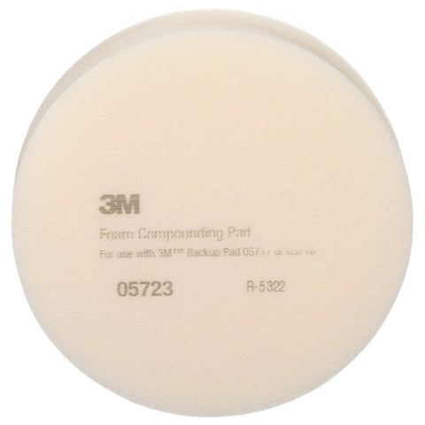 Foam Compounding Pad For Auto Detailing, 8 Inch Diameter, Flat Back With Hook And Loop, Single Sided, Beige Color, Textured Surface