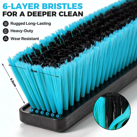 Close-up of 6-layer bristles of the 24 Inch Heavy Duty Push Broom With Stainless Steel Handle For Outdoor Commercial Sweeping.