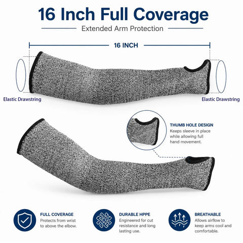 Top Shelf Level 5 Cut Resistant Arm Sleeves Featuring Secure Thumb Hole Lock And Heavy Duty Hppe Build For Killer Forearm Protection While You Grind In The Shop Or Tackle Rough Jobs