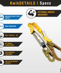 Top Tier 6Ft Single Leg Safety Lanyard Featuring An External Shock Absorber Pack For Roof Work And Fall Arrest Gear with carabiners.
