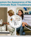 White Dishwasher Rack Repair Kit 1.7oz Coating With Rust Touch Up Paint, includes brushes, nozzles, scraper, sander, shown in use