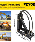 "18 Inch Hydraulic Excavator Thumb With Adjustable Length And Angle alongside bulldozer images, black welded steel design by VEVOR."