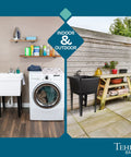 Heavy Duty Plastic Laundry Tub Featuring A Spacious 21 Gallon Basin With Sturdy Adjustable Freestanding Frame And Sleek Two Handle Faucet For Quick Household Cleanups No Sweat in indoor and outdoor setups.