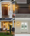 Top Shelf Premium Matte Black Wall Lantern With Slick Clear Glass Panel Rock Solid Weather Resistant Barn Sconce for Front Porch and Outdoor Patio in stylish settings.