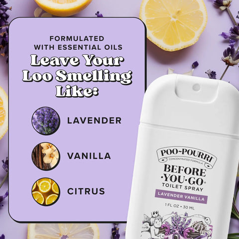 Before You Go Pocket Toilet Spray 3 Pack Spring Variety With Essential Oils TSA Approved Size 1 Fl Oz Each Lavender Vanilla Scent