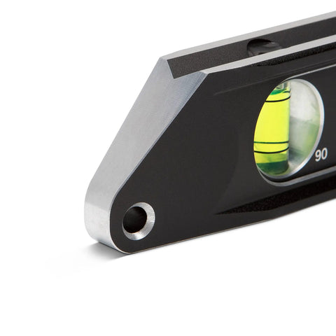 Close-up of Lufkin Aluminum Billet Level With Large Main Vial showing side profile and level vial detail.