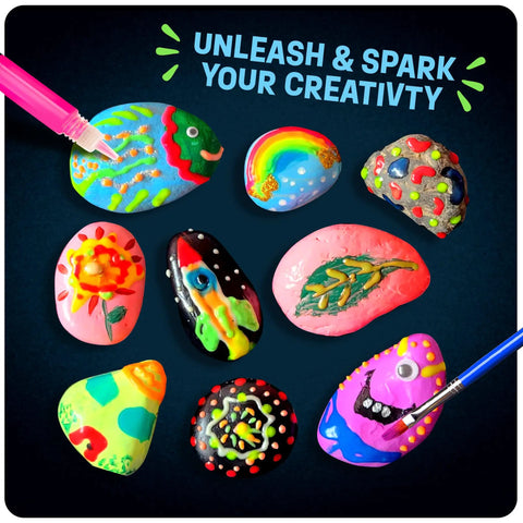 Glow In The Dark Rock Painting Kit For Kids Ages Six To Twelve Arts And Crafts Gift Set with painted stones and brushes