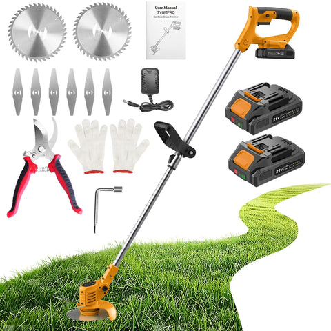 Cordless 21V String Trimmer With 2x2.0Ah Batteries And Charger Weed Wacker For Lawn Garden Grass Trimmer Edger And Brush Cutter