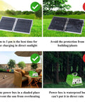 Image showing All In One Indoor Solar Lights Kit with usage tips including optimal sunlight exposure and power box placement.