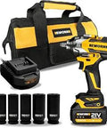 Cordless 1/2 Inch Impact Wrench 21V Brushless High Torque Gun with bag, charger, 5 sockets, 4.0Ah Li-ion battery