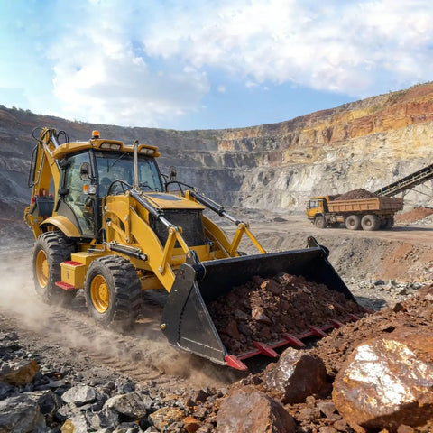 All In One Towable Hydraulic Backhoe Loader For Farm And Construction Mini Front End Loader And Excavator at work in quarry