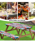 US 250 Years Picnic Table Cover With Bench Covers Waterproof, shown in BBQ, picnic, party, and camping settings