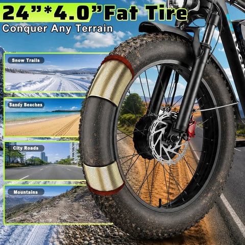 Huge 9000W Peak Dual Motor Electric Bike For Adults With Insane Speed Up To 47 Mph And Heavy Duty Build For Climbing Steep Slopes Like A Pro. 24x4.0 fat tire front wheel