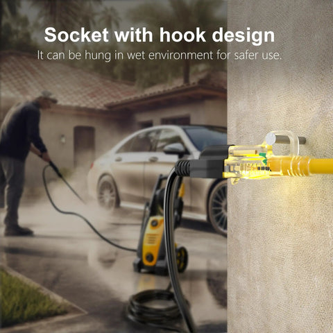 Heavy Duty Outdoor Extension Cord 50 Ft 12/3 Gauge SJTW With Lighted End Waterproof Yard Ready in use with car wash
