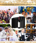 100 Pack Durable Black Paper Wine Carry Bags For Two Bottles Premium Gift Carriers With Free Labels in festive settings.
