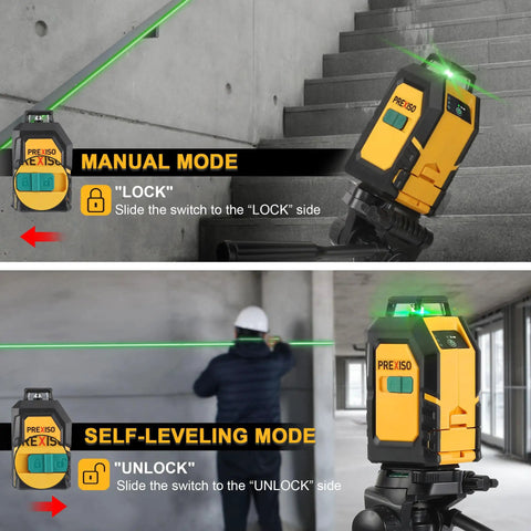 Image showing High-Performance 360 Degree Self-Leveling Green Cross Line Laser Level with Sturdy Tripod in manual and self-leveling modes