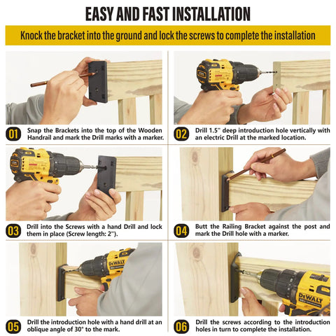 Step-by-step installation of 4 Pack Aluminum Deck Railing Brackets For 2x4 To Handrail Connection, ADC-12 Solid Alloy.