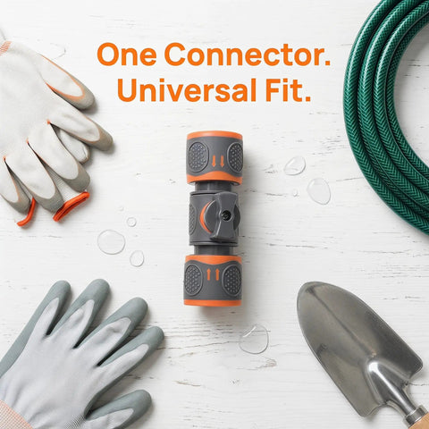 Totally Awesome Toddmomy Garden Hose Quick Connectors For 3/4 Inch Pipe, Effortless Male And Female Fitting No More Threading Hassle While Washing The Car Or Watering Plants In Style Today, gray connector kit on gloves and hose