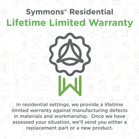 Symmons Residential Lifetime Limited Warranty information graphic with logo.