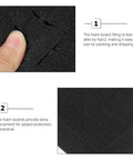 Close-up of black foam liner packing inserts for protection and impact resistance, multi use foam inserts for shipping and packaging.