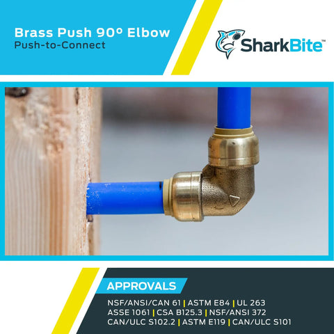 Three Quarter Inch 90 Degree Brass Push To Connect Elbow Plumbing Fitting For PEX Copper CPVC PERT HDPE Pipe Quick Install