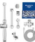 Aquaus 360 Faucet Bidet With Brass Sprayer And Warm Water, hose, attachments, dual thumb controls, extended spray reach, package contents