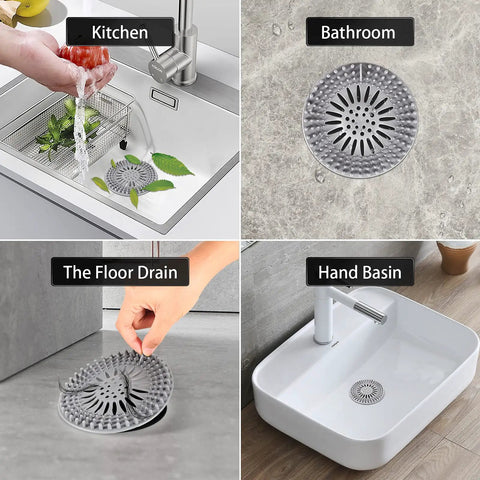 Durable Silicone Hair Catcher Inside Drain Protector for Bathroom Bathtub and Kitchen in sinks and drains demonstration