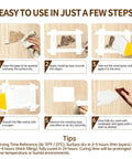 Instructions for using Premium White Wood Filler For Furniture Repair Heavy Duty Blend shown in six easy steps.
